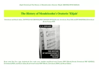 (Epub Download) The History of Mendelssohn's Oratorio 'Elijah' [EBOOK EPUB KIDLE]