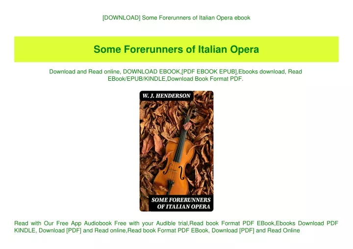 download some forerunners of italian opera ebook