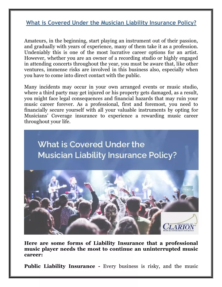 what is covered under the musician liability