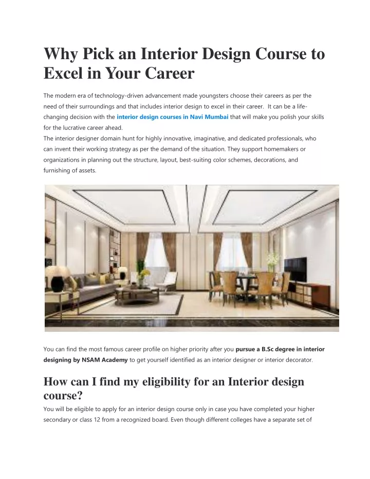 why pick an interior design course to excel