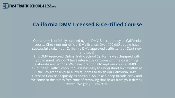 california dmv licensed certified course