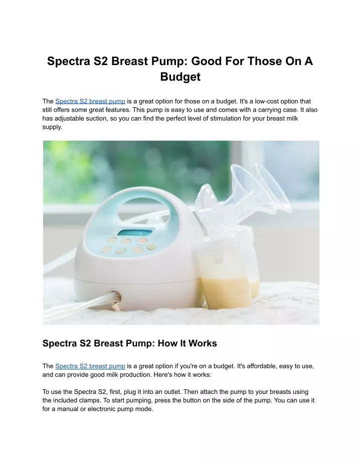 spectra s2 breast pump good for those on a budget