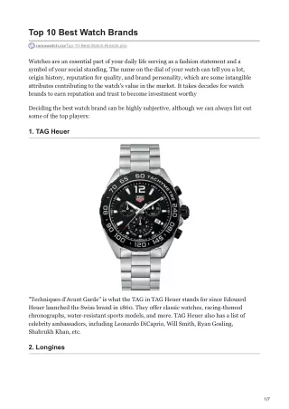 Top 10 Best Watch Brands