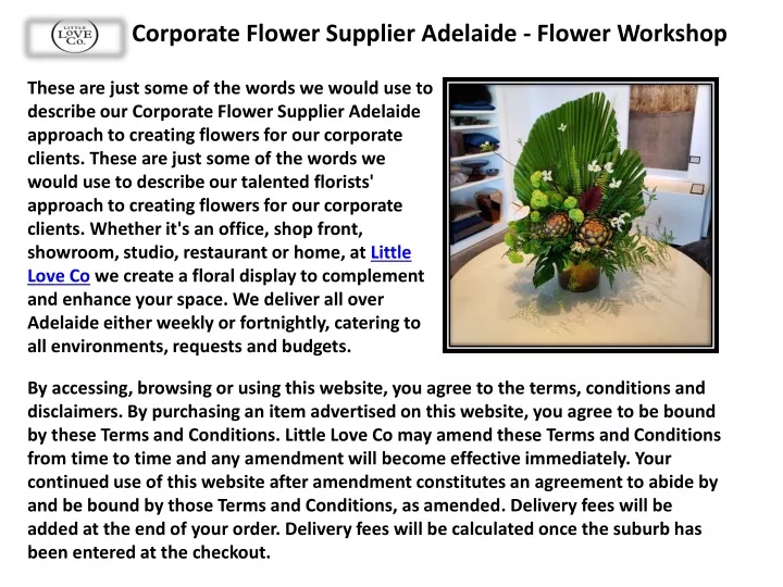 corporate flower supplier adelaide flower workshop