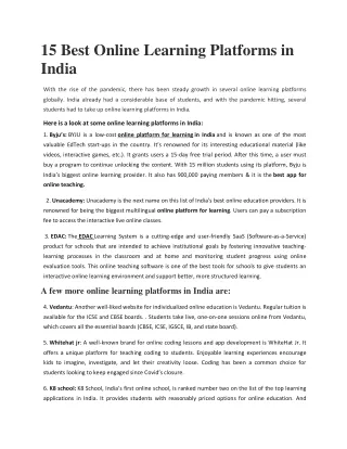 15 Best Online Learning Platforms in India