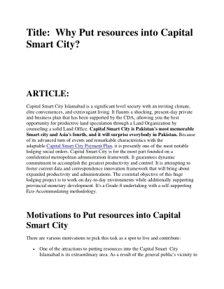 title why put resources into capital smart city