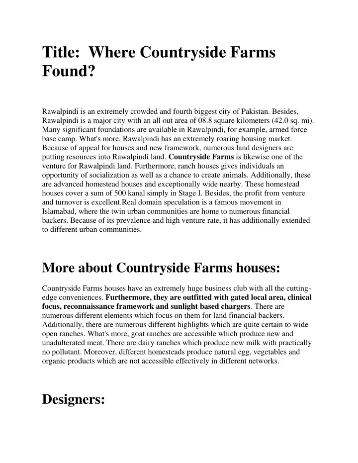 title where countryside farms found