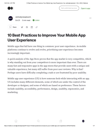 10 Best Practices to Improve Your Mobile App User Experience _ by venkatprasadusm _ Oct, 2022 _ Medium