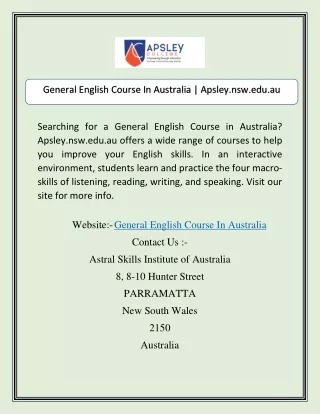 General English Course In Australia | Apsley.nsw.edu.au