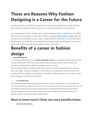These are Reasons Why Fashion Designing is a Career for the Future
