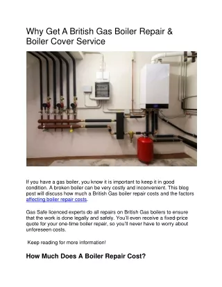 Why Get A British Gas Boiler Repair