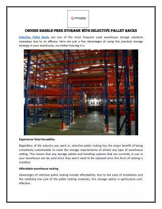 Choose Hassle-Free Storage with Selective Pallet Racks