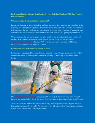 Professional Disinfection and Sterilization Service Sharjah - SMG Pest Control Services in Dubai