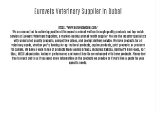 Eurovets Veterinary Supplier in Dubai