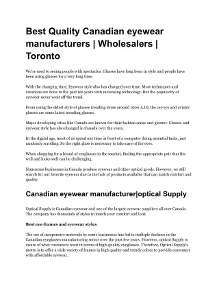 Best Quality Canadian eyewear manufacturers _ Wholesalers _ Toronto