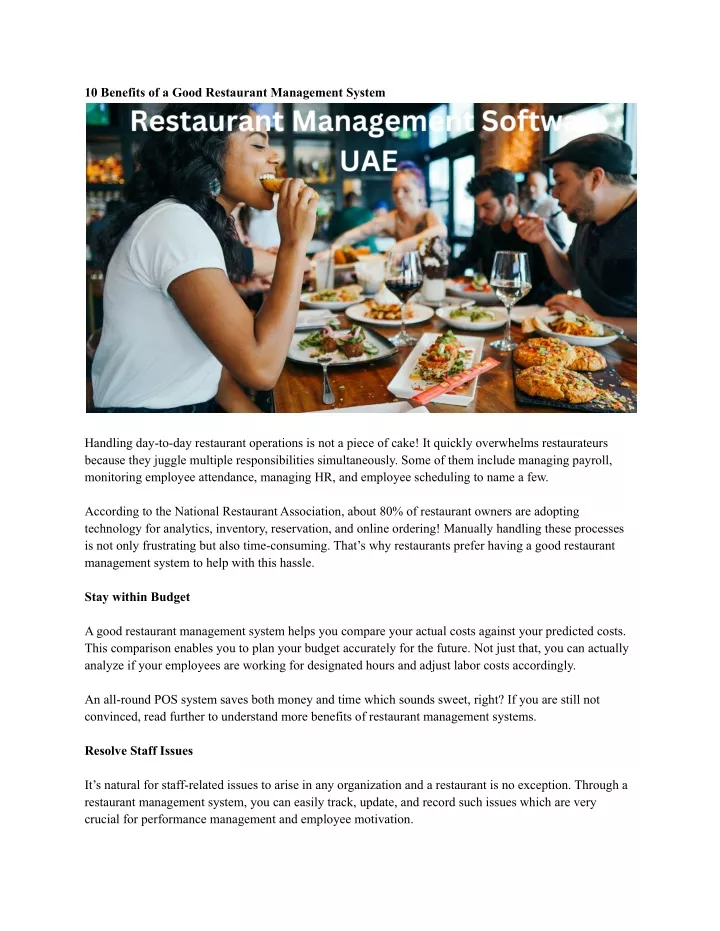 10 benefits of a good restaurant management system