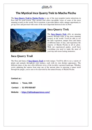 The Mystical Inca Quarry Trek to Machu Picchu