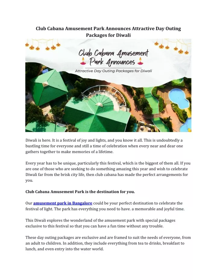 club cabana amusement park announces attractive