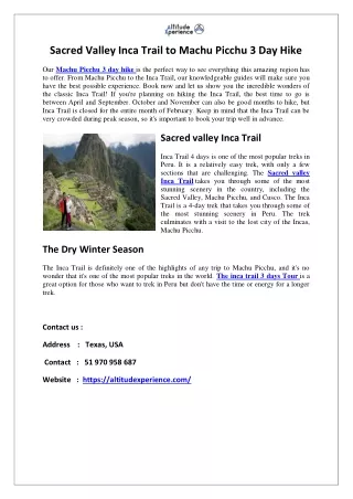 Sacred Valley Inca Trail to Machu Picchu 3 Day Hike