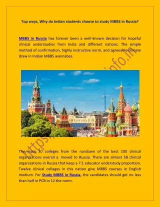 Top ways, Why do Indian students choose to study MBBS in Russia?
