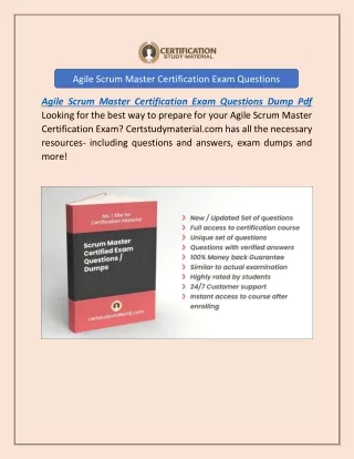 Agile Scrum Master Certification Exam Questions Dump Pdf | Certstudymaterial.com