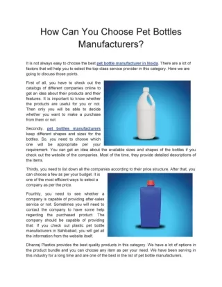 How can you choose pet bottles manufacturers