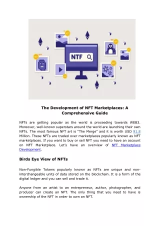 The Development of NFT Marketplaces: A Comprehensive Guide