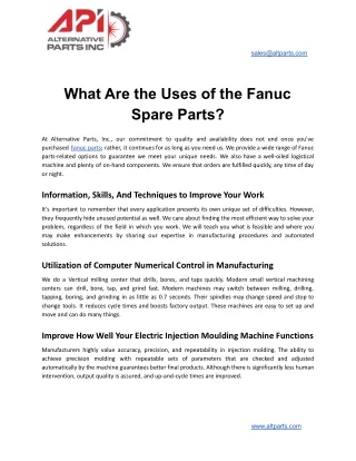 What Are the Uses of the Fanuc Spare Parts