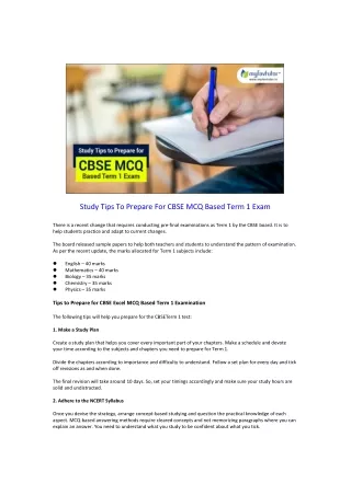 Study Tips To Prepare For CBSE MCQ Based Term 1 Exam