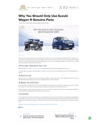 Why You Should Only Use Suzuki Wagon R Genuine Parts