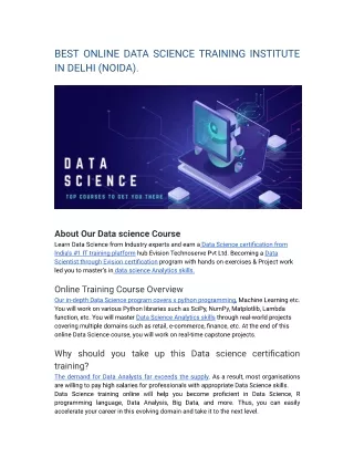 BEST ONLINE DATA SCIENCE TRAINING INSTITUTE IN DELHI (NOIDA).