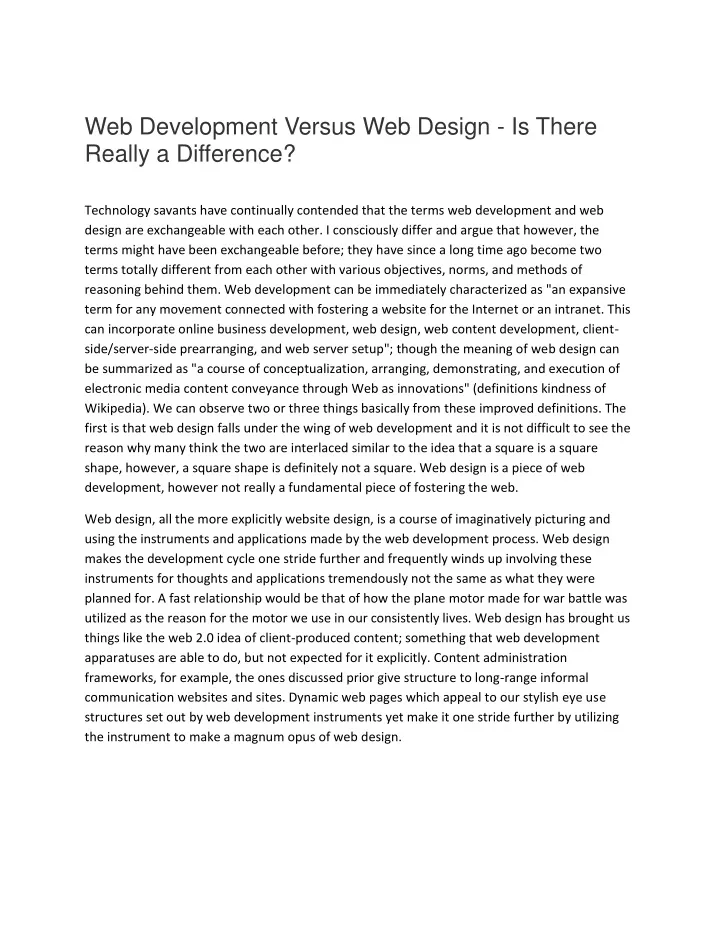 web development versus web design is there really