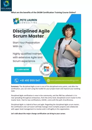 What are the benefits of the DASM Certification Training Course Online