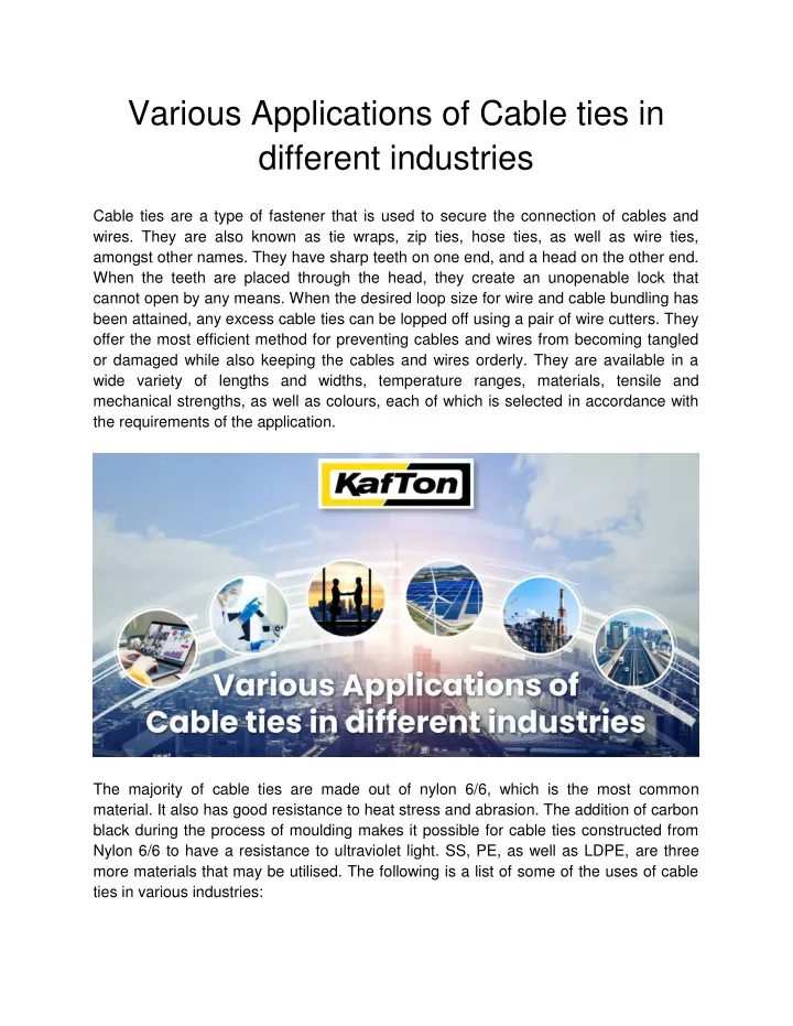 various applications of cable ties in different