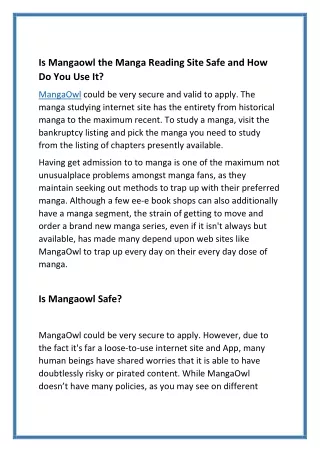 Is Mangaowl the Manga Reading Site Safe and How Do You Use It