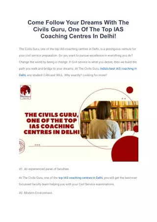 Come Follow Your Dreams With The Civils Guru, One Of The Top IAS Coaching Centres In Delhi!