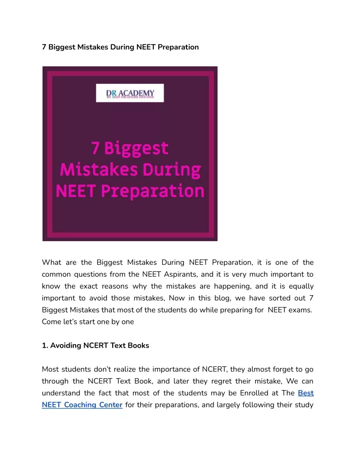 7 biggest mistakes during neet preparation