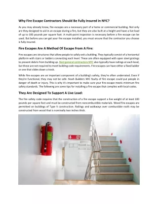 Why Fire Escape Contractors Should Be Fully Insured in NYC?
