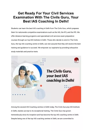 Get Ready For Your Civil Services Examination With The Civils Guru, Your Best IAS Coaching In Delhi!