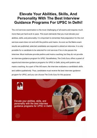 Elevate Your Abilities, Skills, And Personality With The Best Interview Guidance Programs For UPSC In Delhi!