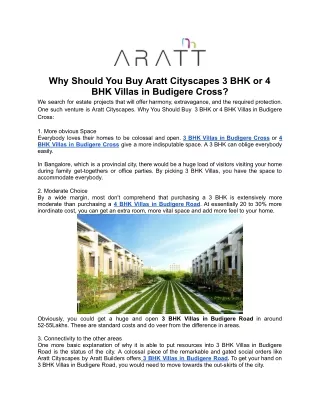 Why Should You Buy Aratt Cityscapes 3 BHK or 4 BHK Villas in Budigere Cross