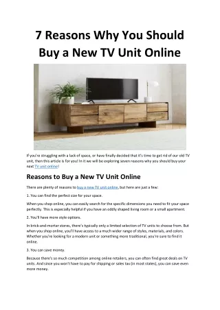7 Reasons Why You Should Buy a New TV Unit Online?