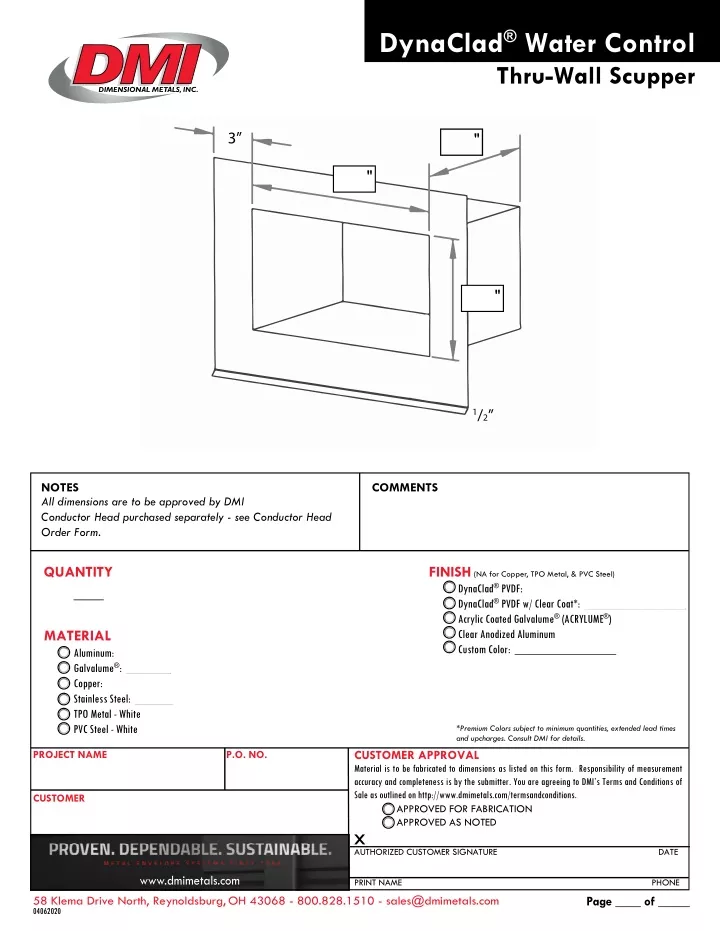 dynaclad water control thru wall scupper