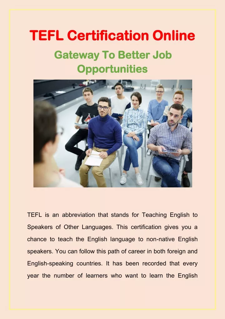 PPT - TEFL Certification Online - Gateway To Better Job Opportunities PowerPoint Presentation 