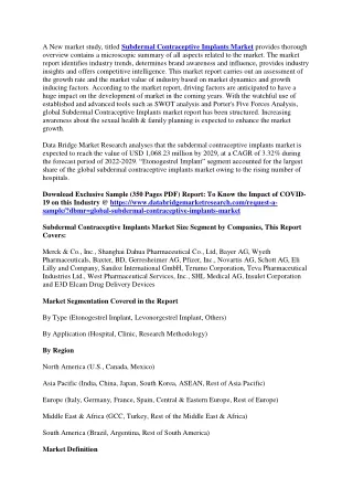 a new market study titled subdermal contraceptive