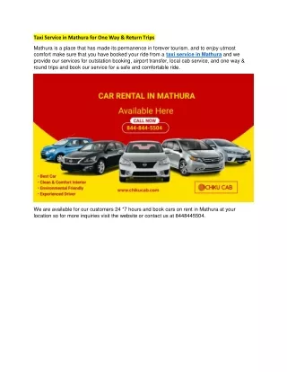 taxi service in mathura for one way return trips