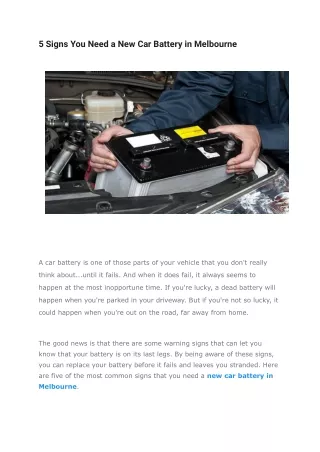 5 Signs You Need a New Car Battery in Melbourne