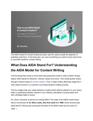 the aida model for content writing has been used