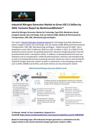 Industrial Nitrogen Generator Market is Expected to Touch US$ 5.5 billion by 202