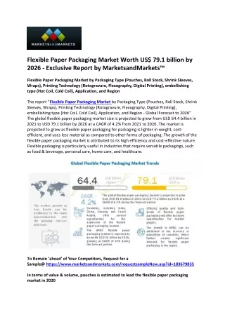 Flexible Paper Packaging Market is Likely to Approach a Value of US$ 79.1 billio